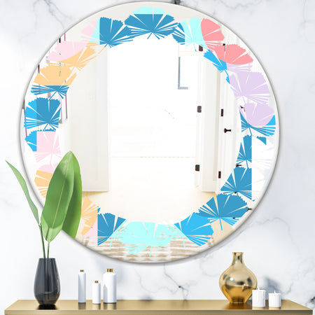 Retro Geometrical Abstract Pattern II - Modern Round or Oval Wall Mirror - Leaves