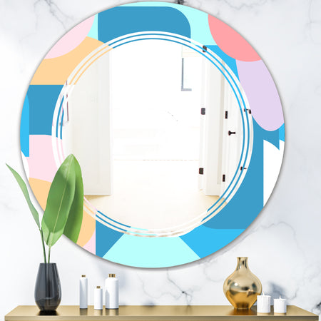 Retro Geometrical Abstract Pattern II - Modern Round or Oval Wall Mirror - Triple C