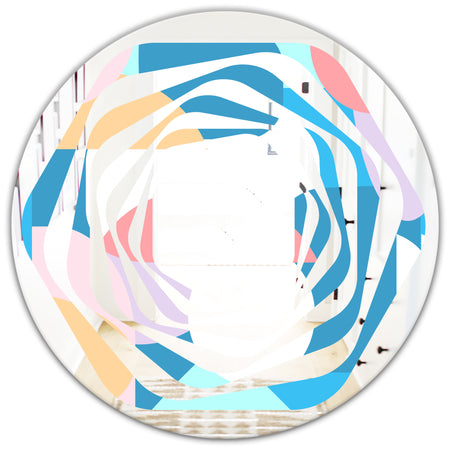 Retro Geometrical Abstract Pattern II - Modern Round or Oval Wall Mirror - Whirl