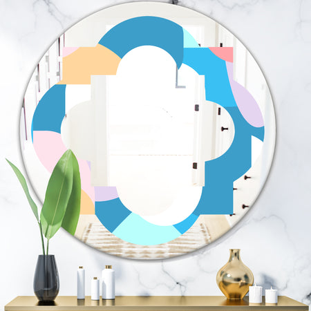 Retro Geometrical Abstract Pattern II - Modern Round or Oval Wall Mirror - Quatrefoil