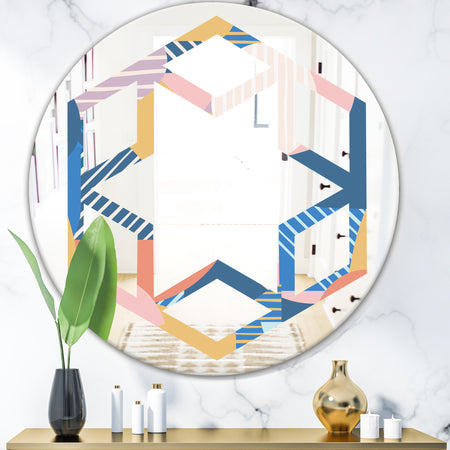 Modern geometric shapes pattern - Modern Round or Oval Wall Mirror - Hexagon Star
