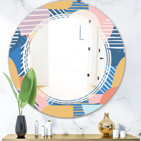 Trendy Contemporary Geometry Shapes Pattern - Modern Round or Oval Wall Mirror - Triple C