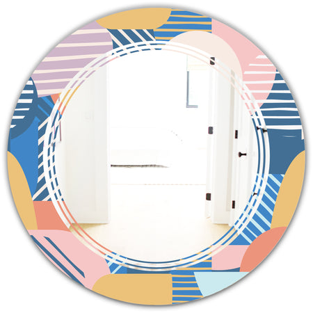Trendy Contemporary Geometry Shapes Pattern - Modern Round or Oval Wall Mirror - Triple C