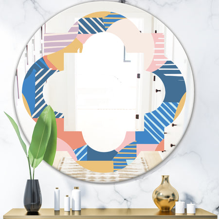 Trendy Contemporary Geometry Shapes Pattern - Modern Round or Oval Wall Mirror - Quatrefoil