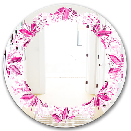 Retro Floral Pattern XII - Modern Round or Oval Wall Mirror - Leaves