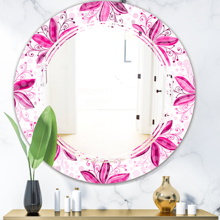 Retro Floral Pattern XII - Modern Round or Oval Wall Mirror - Triple C