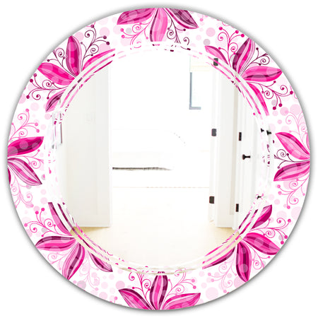 Retro Floral Pattern XII - Modern Round or Oval Wall Mirror - Triple C