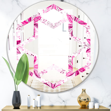 Retro Floral Pattern XII - Modern Round or Oval Wall Mirror - Hexagon Star