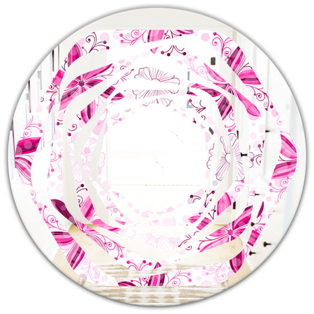 Retro Floral Pattern XII - Modern Round or Oval Wall Mirror - Whirl