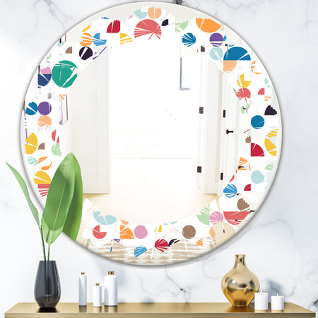 Retro Abstract Circular I - Modern Round or Oval Wall Mirror - Leaves