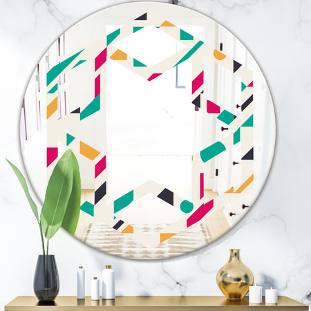 Retro Geometric Design III - Modern Round or Oval Wall Mirror - Hexagon Star