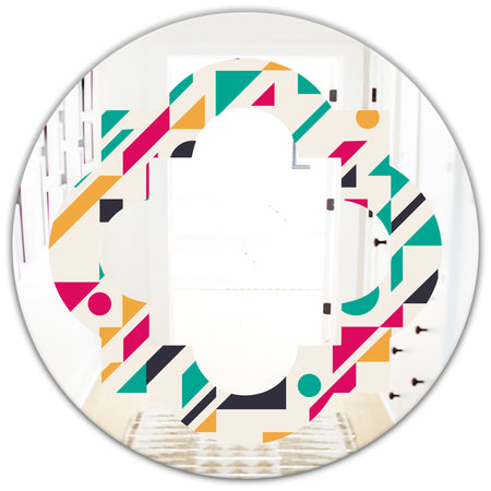 Retro Geometric Design III - Modern Round or Oval Wall Mirror - Quatrefoil