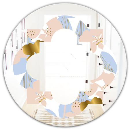 Golden Foliage XV - Modern Round or Oval Wall Mirror - Quatrefoil