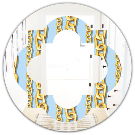 Gold Chain Pattern - Modern Round or Oval Wall Mirror - Quatrefoil