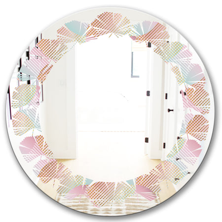 Abstract Design Retro Pattern VII - Modern Round or Oval Wall Mirror - Leaves