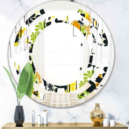 Summer meadow pattern, black silhouettes - Modern Round or Oval Wall Mirror - Space