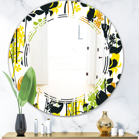 Summer meadow pattern, black silhouettes - Modern Round or Oval Wall Mirror - Triple C