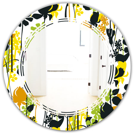 Summer meadow pattern, black silhouettes - Modern Round or Oval Wall Mirror - Triple C