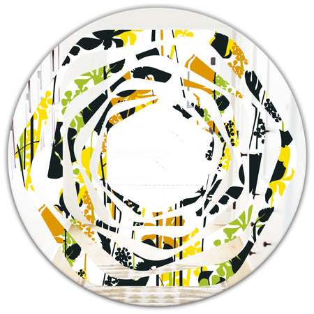 Summer meadow pattern, black silhouettes - Modern Round or Oval Wall Mirror - Whirl