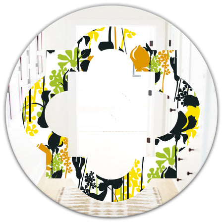 Summer meadow pattern, black silhouettes - Modern Round or Oval Wall Mirror - Quatrefoil