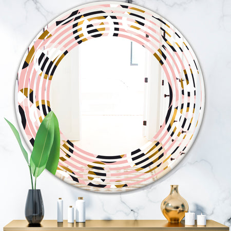 Circular geometric shapes retro pattern - Modern Round or Oval Wall Mirror - Wave