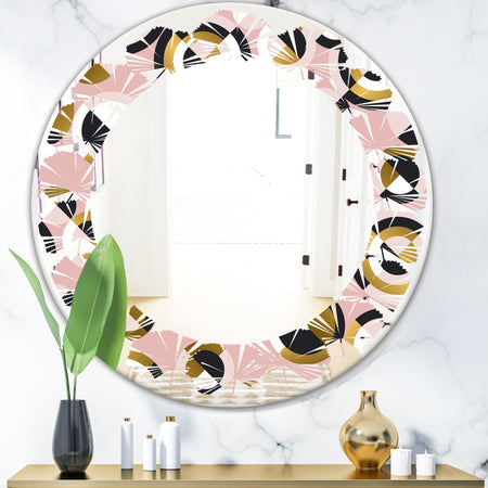 Circular geometric shapes retro pattern - Modern Round or Oval Wall Mirror - Leaves