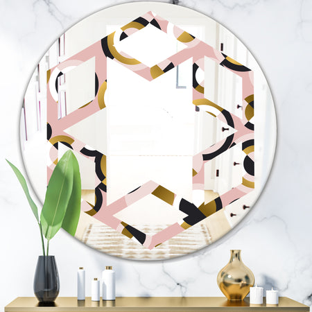 Circular geometric shapes retro pattern - Modern Round or Oval Wall Mirror - Hexagon Star