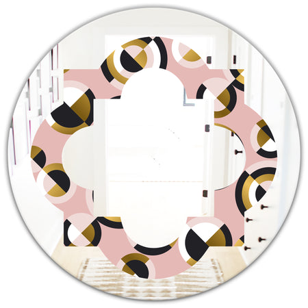 Circular geometric shapes retro pattern - Modern Round or Oval Wall Mirror - Quatrefoil