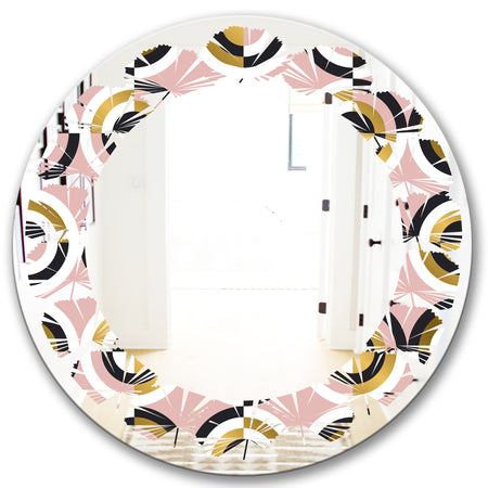Abstract Geometric Circular Retro I - Modern Round or Oval Wall Mirror - Leaves