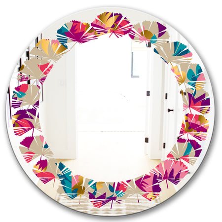 Elegant blossom hand drawn folk pattern - Cottage Round or Oval Wall Mirror - Leaves