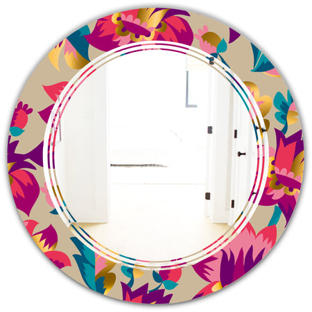 Elegant blossom hand drawn folk pattern - Cottage Round or Oval Wall Mirror - Triple C