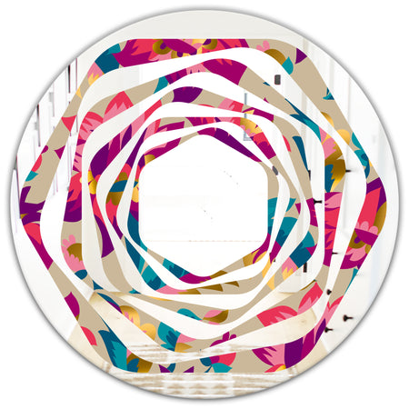 Elegant blossom hand drawn folk pattern - Cottage Round or Oval Wall Mirror - Whirl