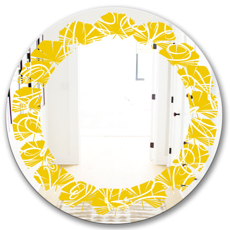 Butterflies hand drawn color pattern - Modern Round or Oval Wall Mirror - Leaves