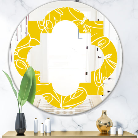 Butterflies hand drawn color pattern - Modern Round or Oval Wall Mirror - Quatrefoil