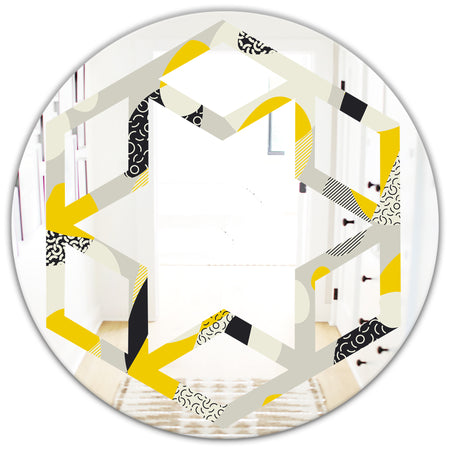 Abstract Design Retro Pattern V - Modern Round or Oval Wall Mirror - Hexagon Star