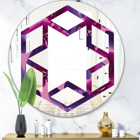 Orchid blossom colorful pattern - Modern Round or Oval Wall Mirror - Hexagon Star