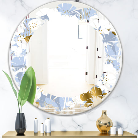 Orchid blossom color pattern - Modern Round or Oval Wall Mirror - Leaves