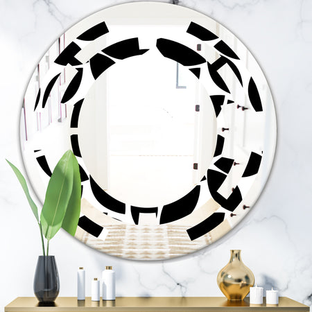 Monochrome Geometric Pattern XII - Modern Round or Oval Wall Mirror - Space