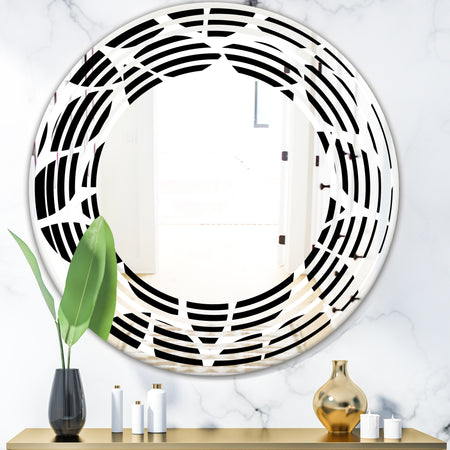Monochrome Geometric Pattern XII - Modern Round or Oval Wall Mirror - Wave