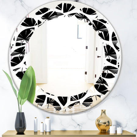 Monochrome Geometric Pattern XII - Modern Round or Oval Wall Mirror - Leaves
