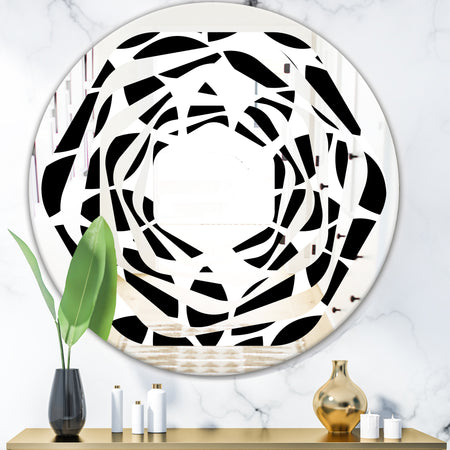 Monochrome Geometric Pattern XII - Modern Round or Oval Wall Mirror - Whirl