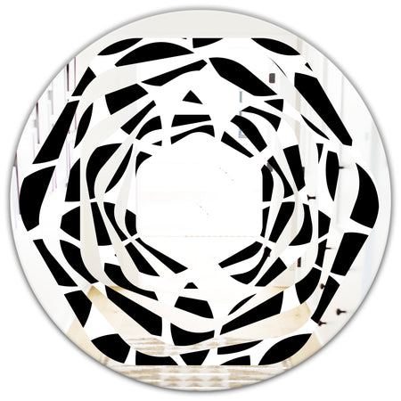 Monochrome Geometric Pattern XII - Modern Round or Oval Wall Mirror - Whirl