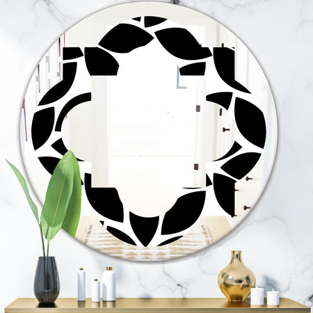 Monochrome Geometric Pattern XII - Modern Round or Oval Wall Mirror - Quatrefoil
