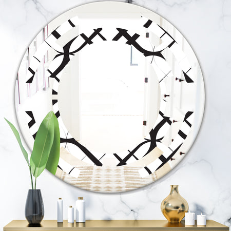 Monochrome Geometric Pattern III - Modern Round or Oval Wall Mirror - Space
