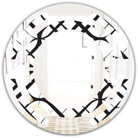 Monochrome Geometric Pattern III - Modern Round or Oval Wall Mirror - Space