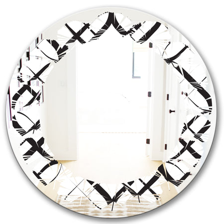Monochrome Geometric Pattern III - Modern Round or Oval Wall Mirror - Leaves