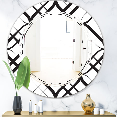 Monochrome Geometric Pattern III - Modern Round or Oval Wall Mirror - Triple C