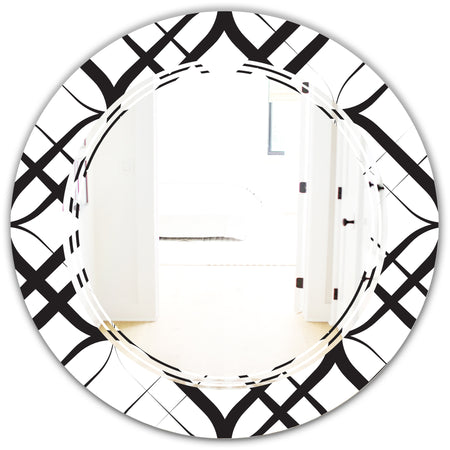 Monochrome Geometric Pattern III - Modern Round or Oval Wall Mirror - Triple C