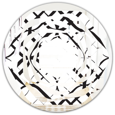 Monochrome Geometric Pattern III - Modern Round or Oval Wall Mirror - Whirl
