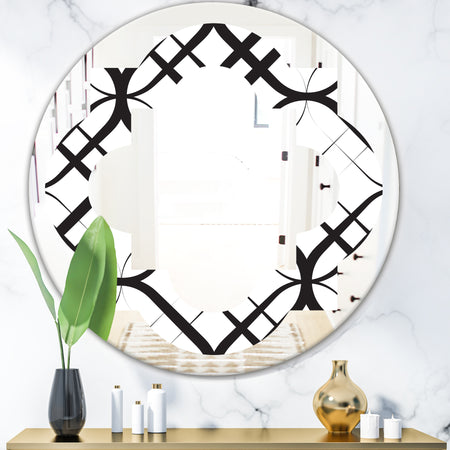 Monochrome Geometric Pattern III - Modern Round or Oval Wall Mirror - Quatrefoil